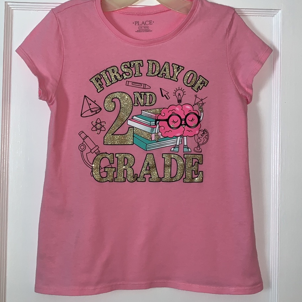 Children’s Place Second Grade Pink Short Sleeve Graphic T-shirt Top School 10/12